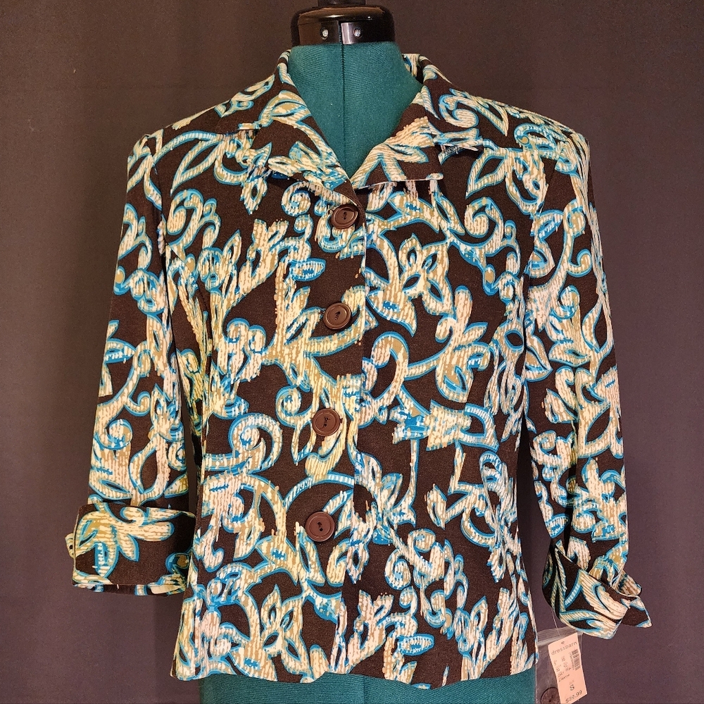 Dressbarn Women's Black and Blue Button Down Blazer
